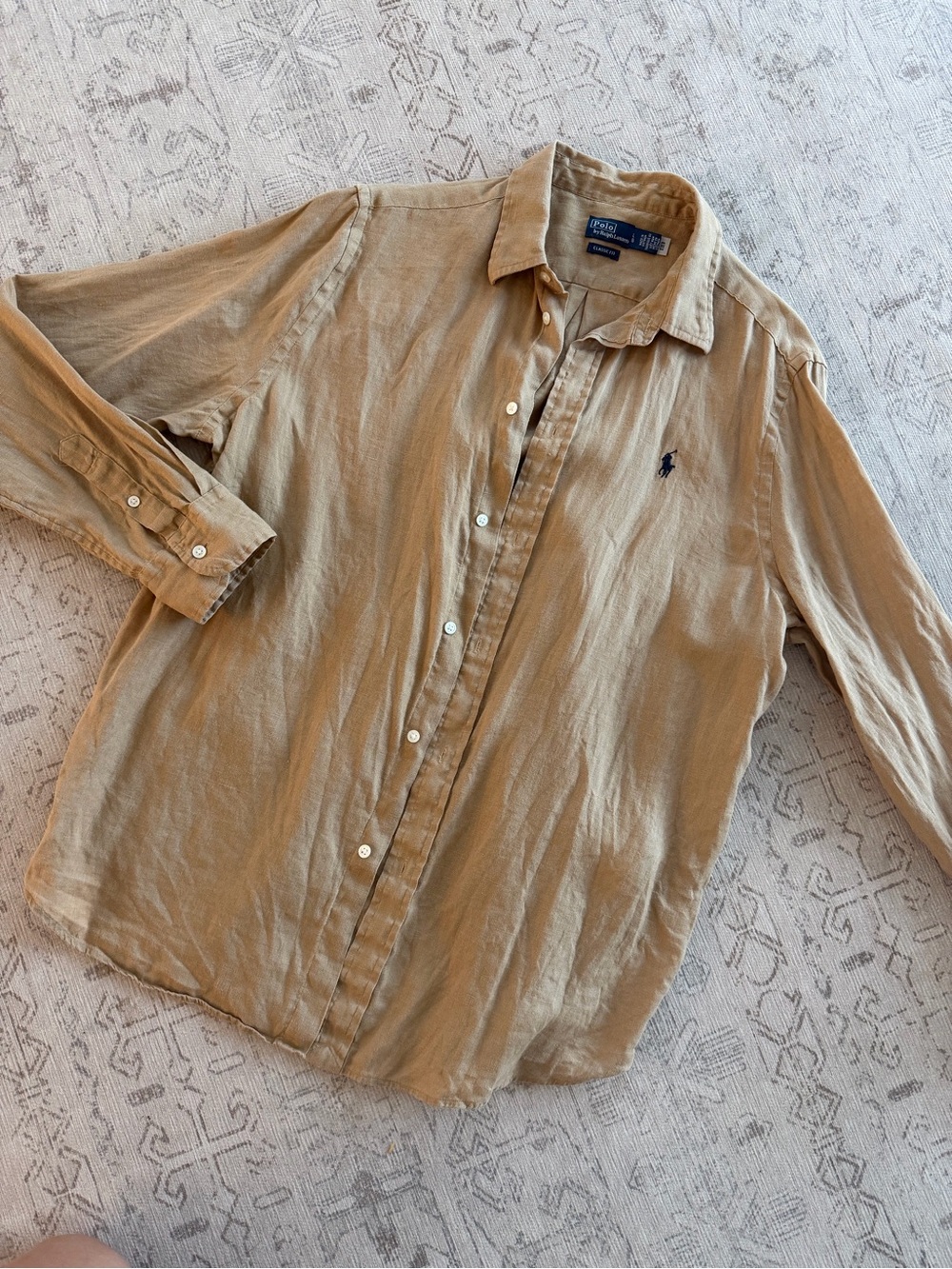Ralph Lauren linen shirt women size L Light Tan Button-Down Shirt